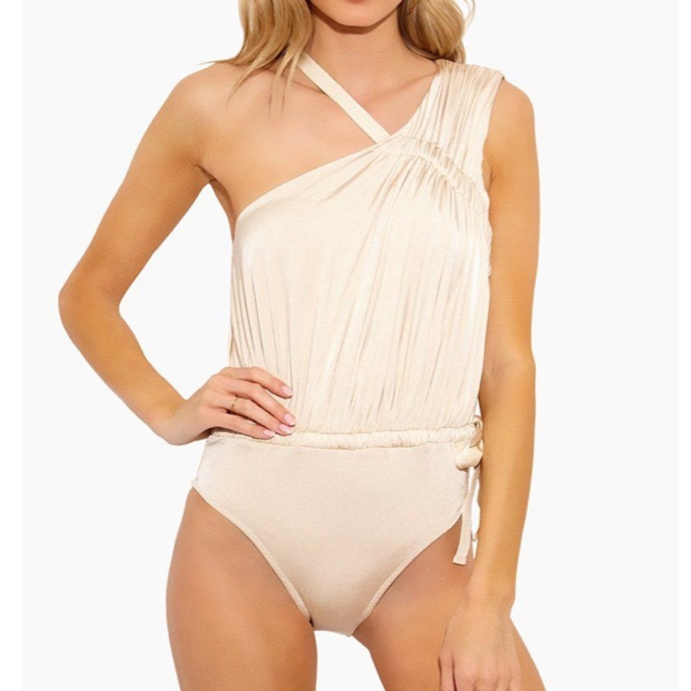 DEREK LAM STUNNING Asymmetric Ruched Tie Swimsuit